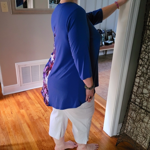 CATHERINES Black Label Hi-Low Myrtle Tunic Art Deco Pattern V Back Size 0x 14/16 - Picture 9 of 16